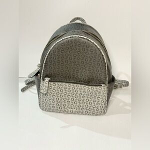 Guess Black Grey Signature Two-Tone Color Mini Backpack Purse front Pocket
